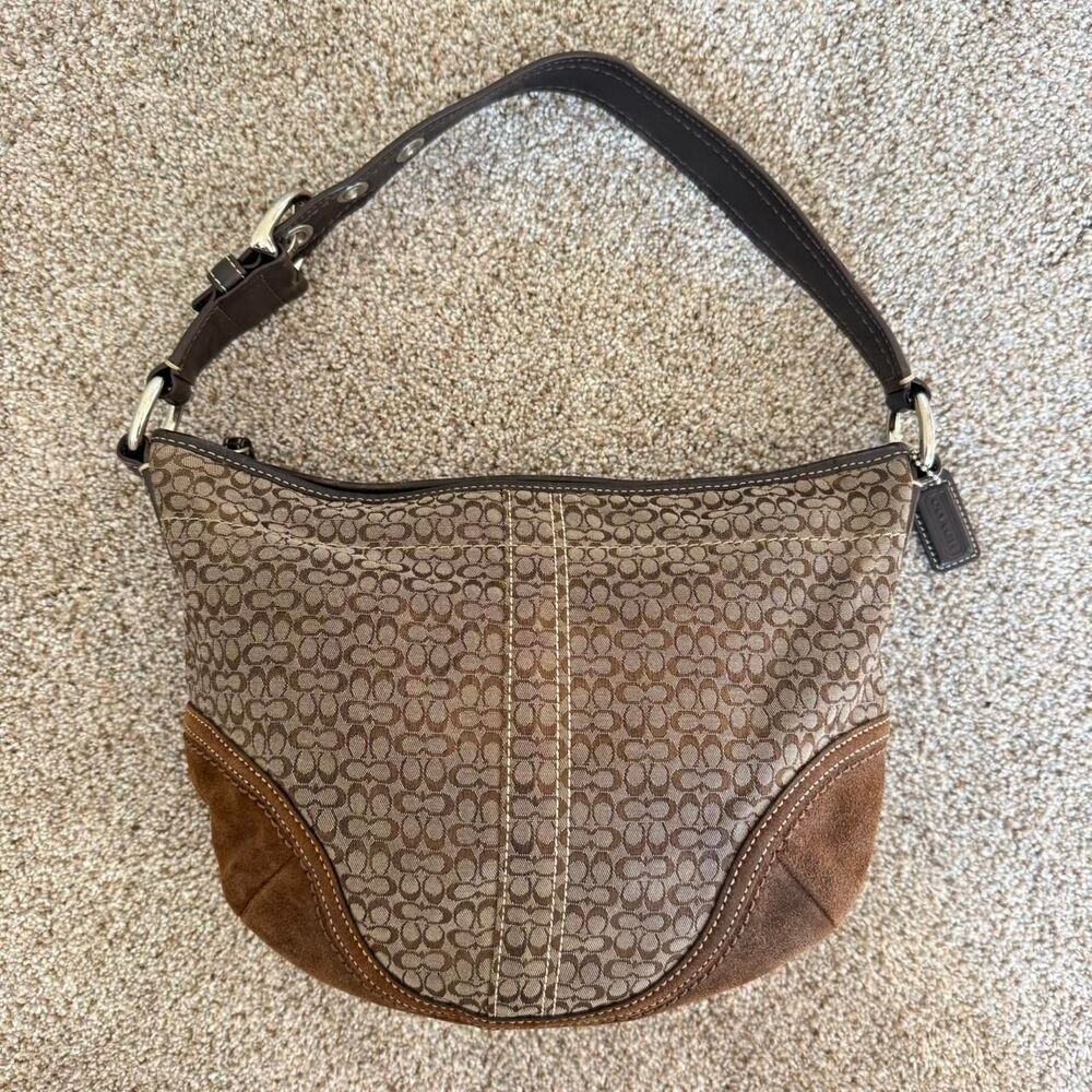 Vintage Y2K Coach Soho Signature Mini Hobo Bag Brown Monogram Suede Canvas indie